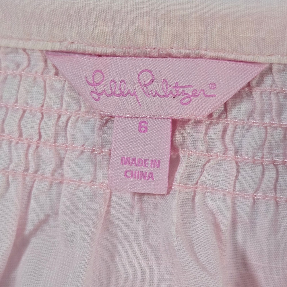 Lilly Pulitzer Pink Smocked Neck Cotton Tunic‎ Top Shirt Women Size 6 - Picture 5 of 7